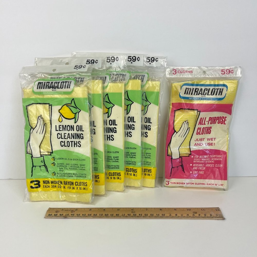 Vtg Retro lot 5 packs Miracloth Brand Reusable‎ Cloths Lemon Plain Prop Collect
